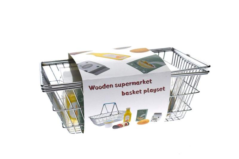 WOODEN GROCERY WITH METAL SHOPPING BASKET - John Cootes