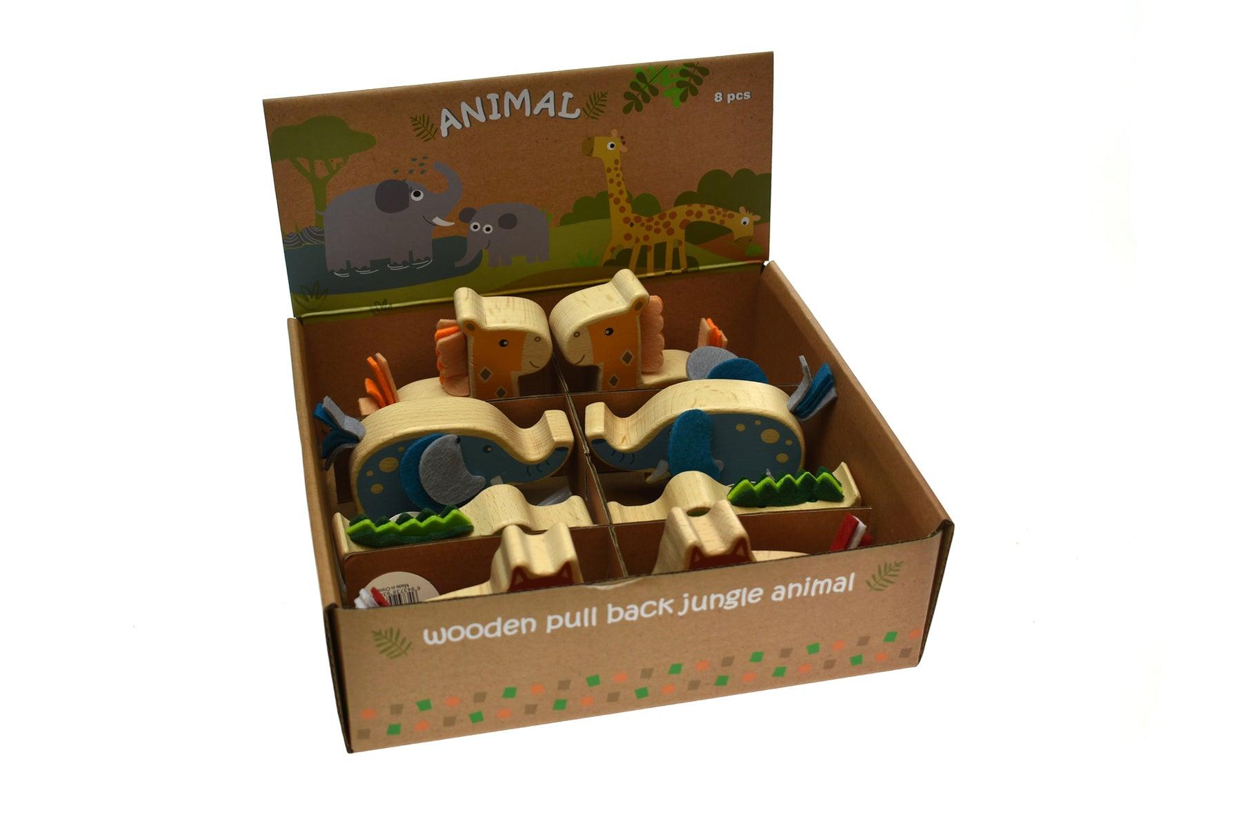 WOODEN PULL BACK JUNGLE ANIMAL RANDOMLY PICK - John Cootes