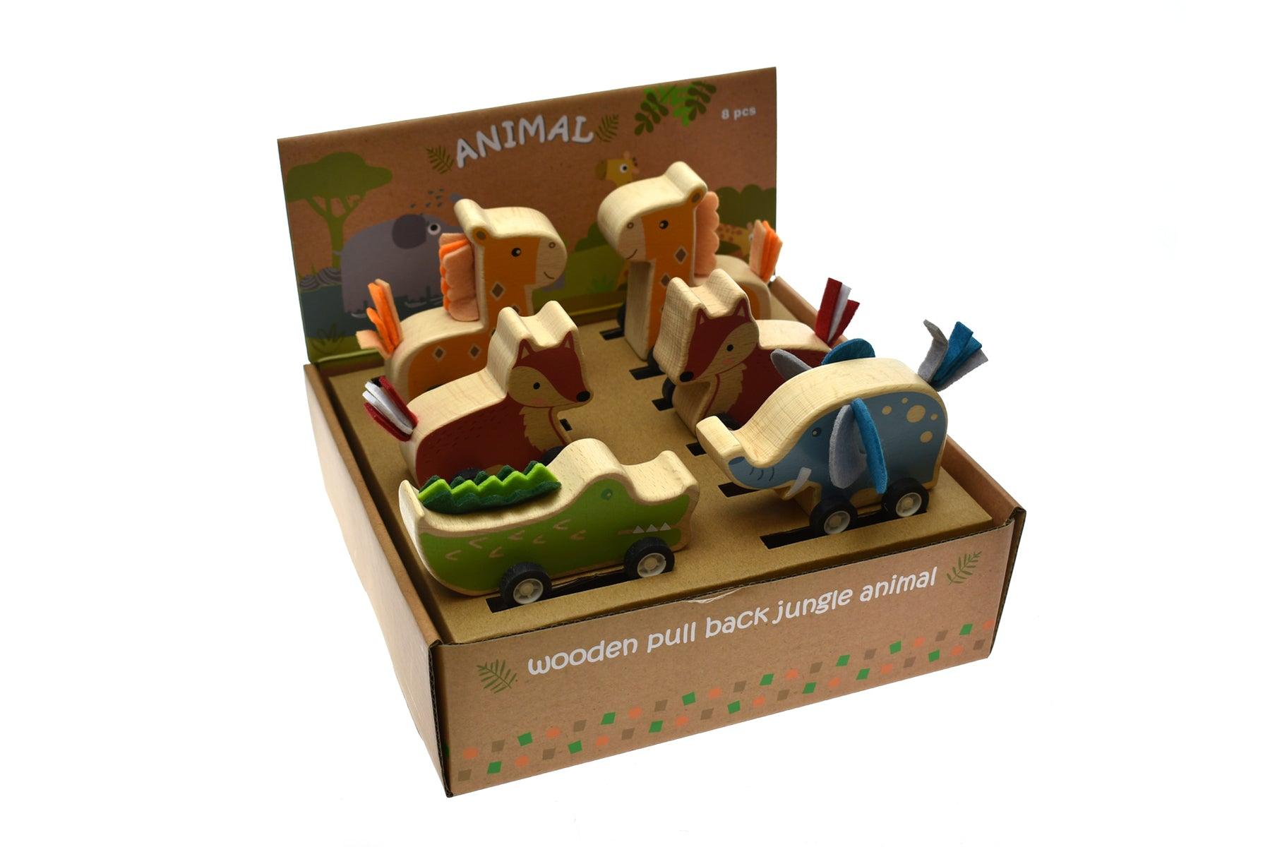 WOODEN PULL BACK JUNGLE ANIMAL RANDOMLY PICK - John Cootes