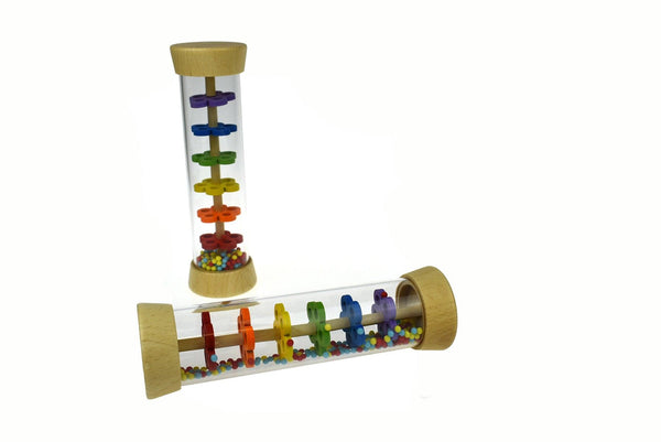 WOODEN RAINMAKER RATTLE IN CLEAR TUBE - John Cootes