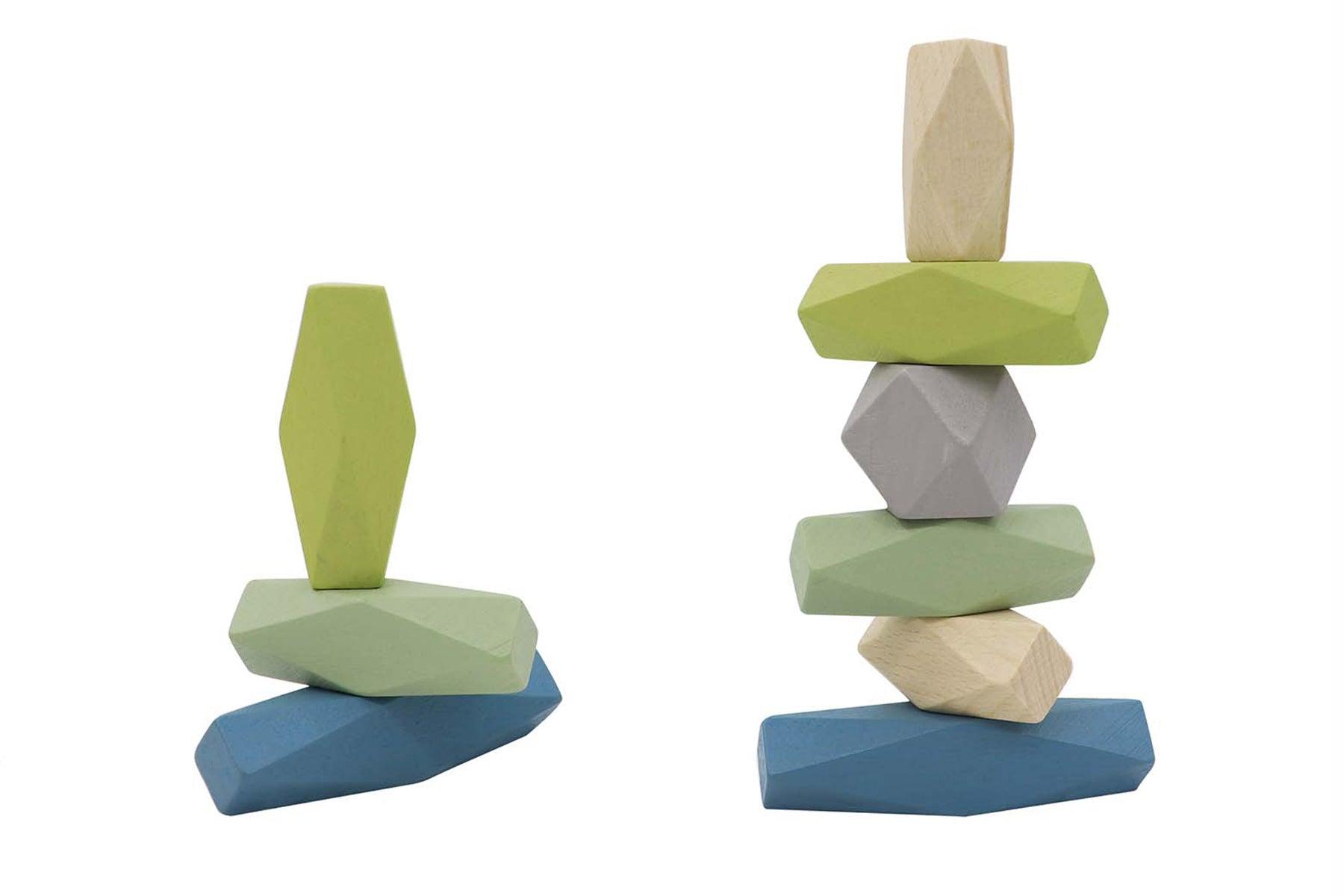 WOODEN STACKING ROCK VINTAGE BLUE - John Cootes