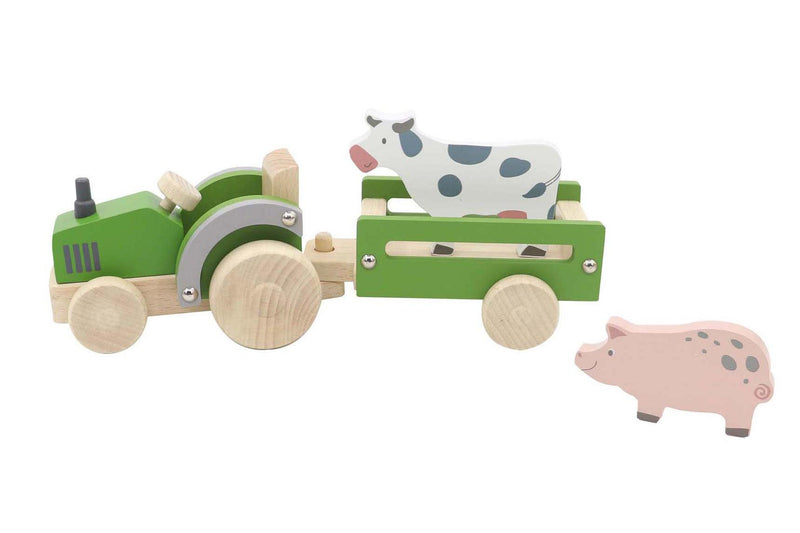 WOODEN TRACTOR WITH FARM ANIMAL - John Cootes