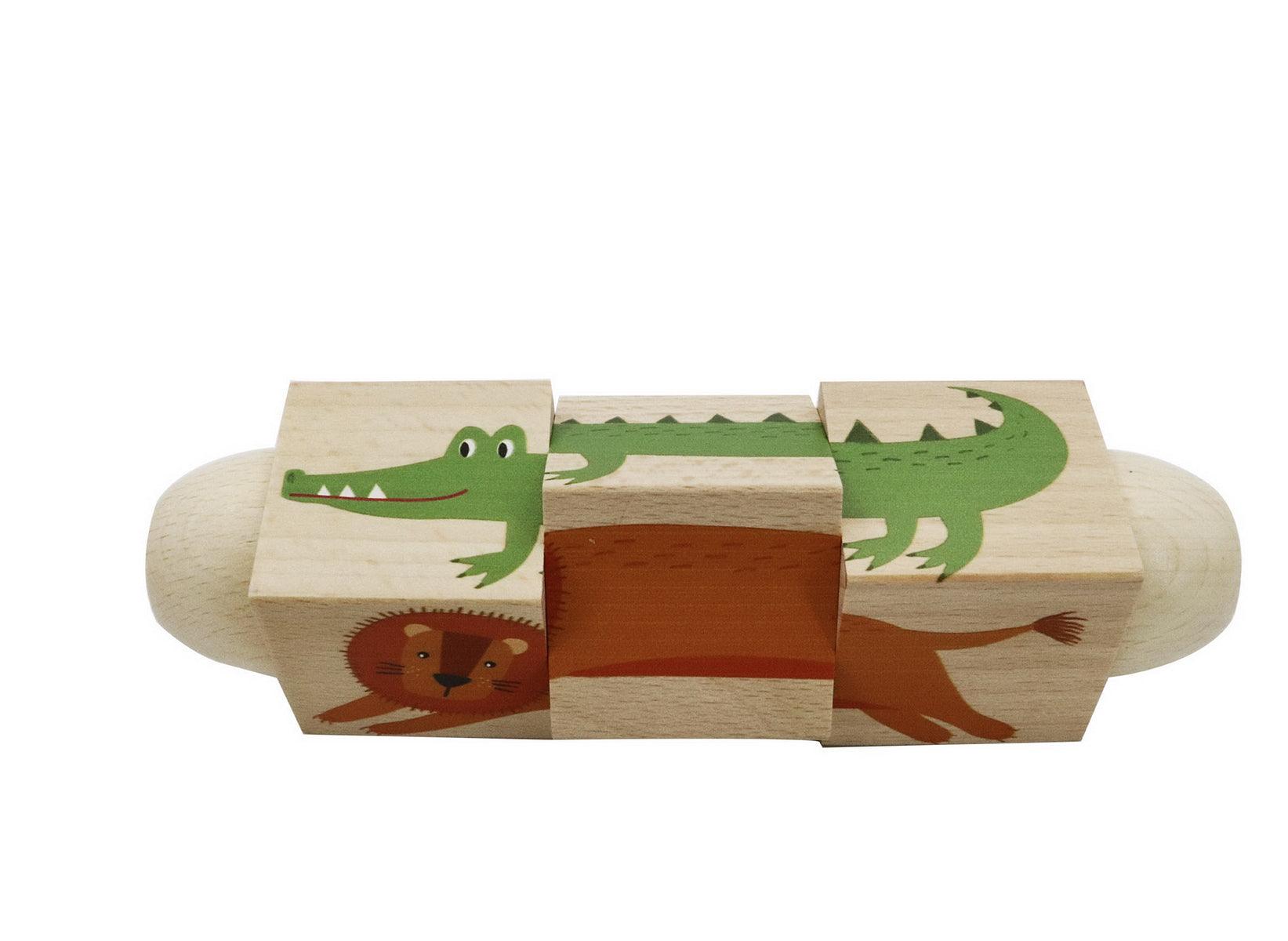 WOODEN TWIST PUZZLE BLOCK JUNGLE ANIMAL - John Cootes