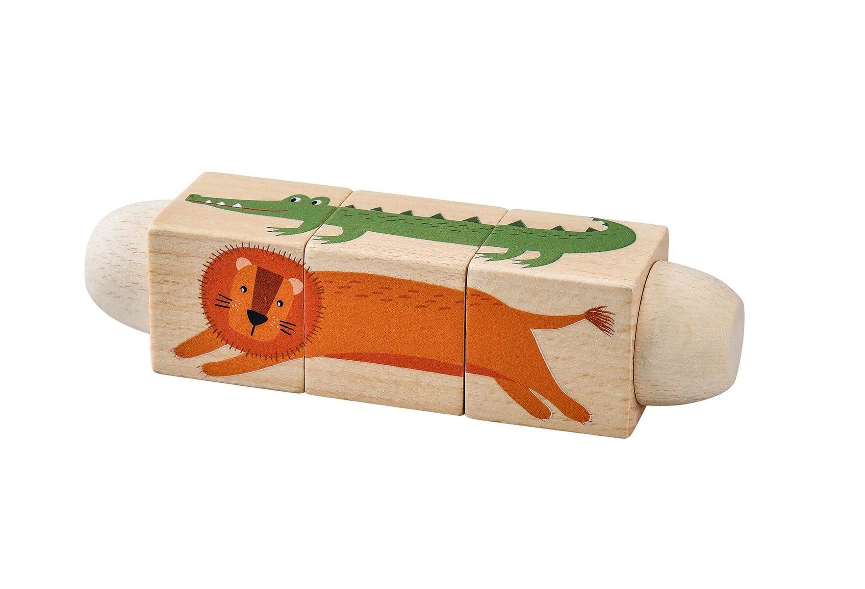 WOODEN TWIST PUZZLE BLOCK JUNGLE ANIMAL - John Cootes