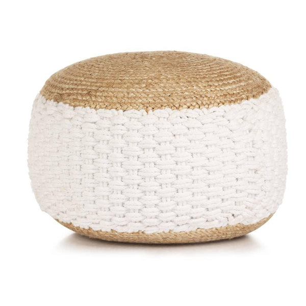 Woven/knitted Pouffe Jute Cotton 50x35 Cm White - John Cootes