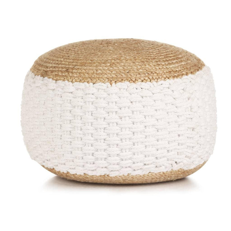 Woven/knitted Pouffe Jute Cotton 50x35 Cm White - John Cootes