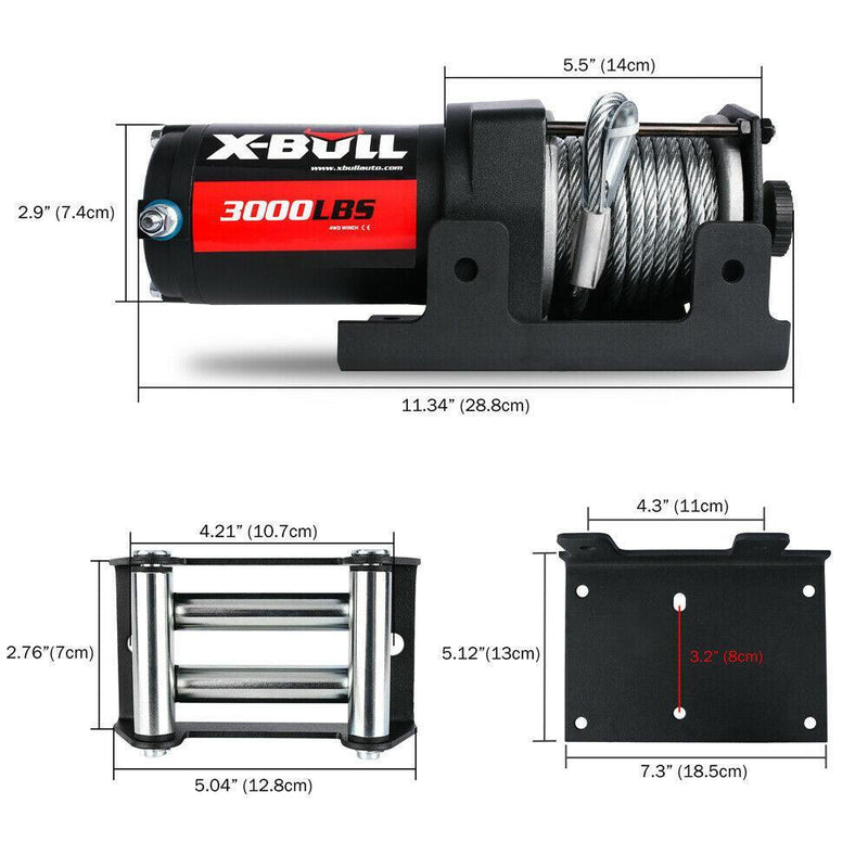 X-BULL Electric Winch 3000lbs/1360kg Wireless 12V Steel Cable ATV 4WD BOAT 4X4 - John Cootes