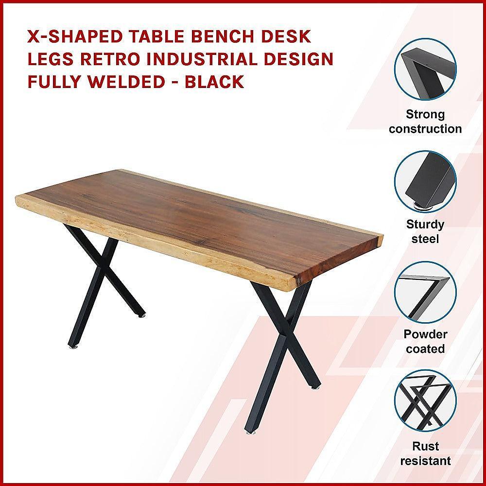 X-Shaped Table Bench Desk Legs Retro Industrial Design Fully Welded - Black - John Cootes