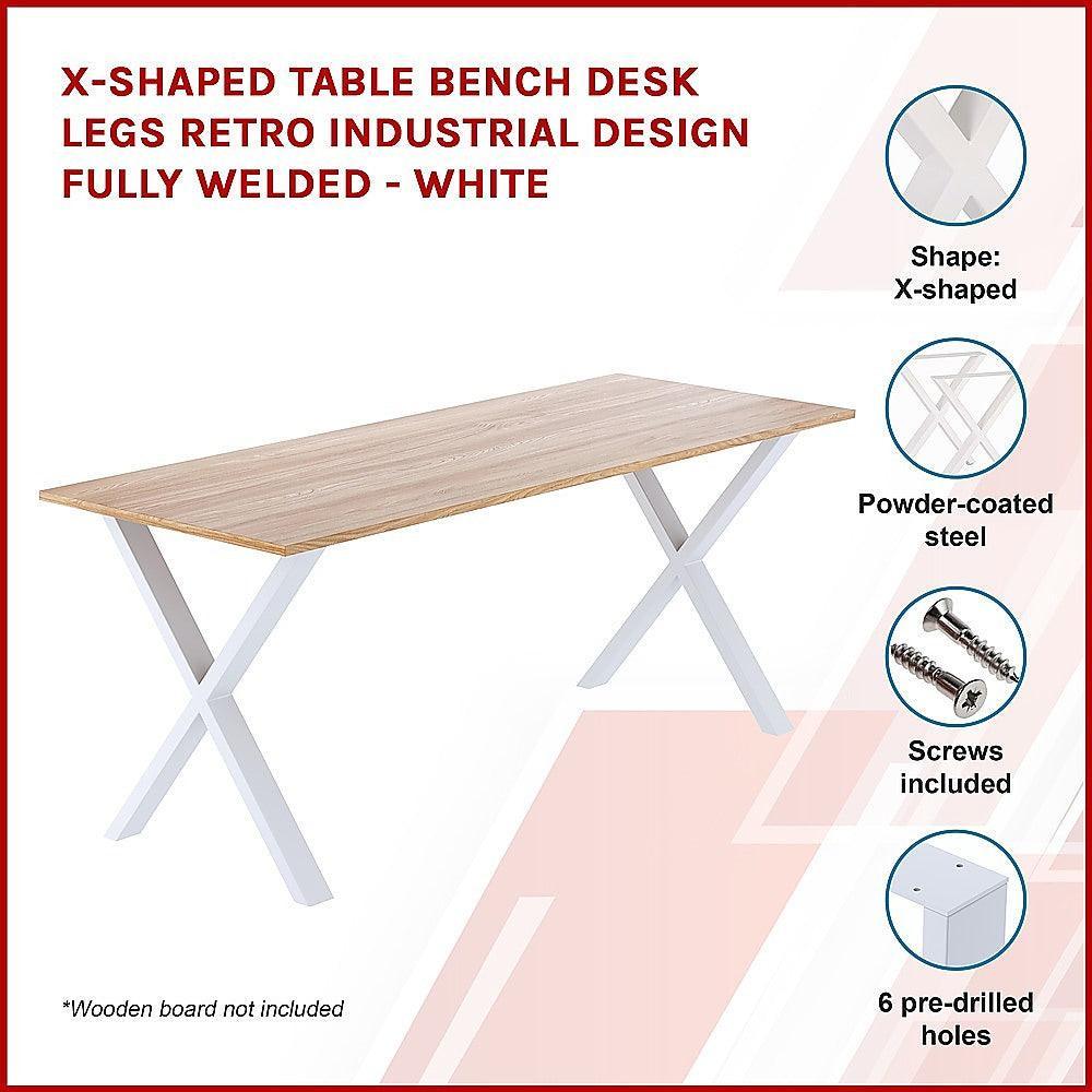 X-Shaped Table Bench Desk Legs Retro Industrial Design Fully Welded - White - John Cootes