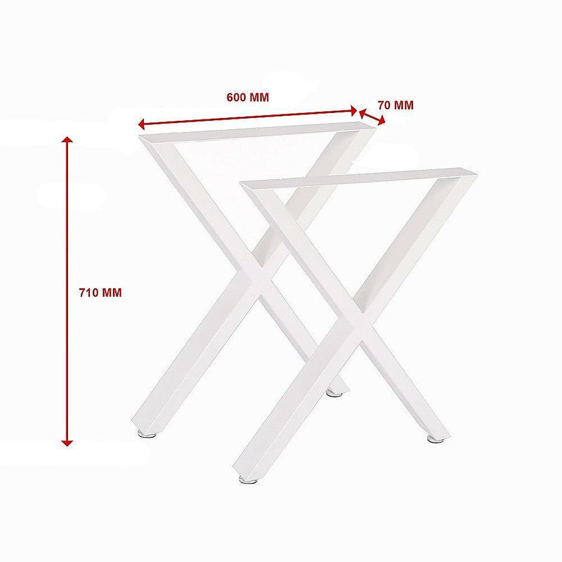 X-Shaped Table Bench Desk Legs Retro Industrial Design Fully Welded - White - John Cootes