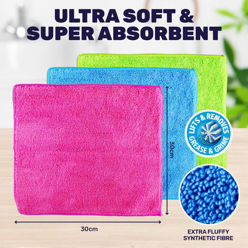 Xtra Kleen 144PCE Microfibre Fluffy Cloth Lint Free Super Absorbent 30 x 30cm - John Cootes
