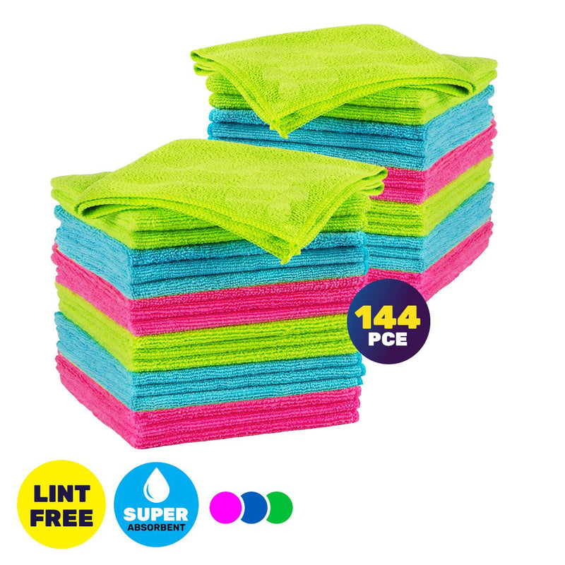 Xtra Kleen 144PCE Microfibre Fluffy Cloth Lint Free Super Absorbent 30 x 30cm - John Cootes
