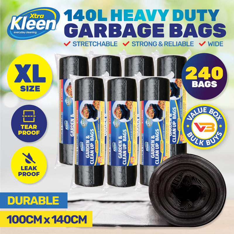 Xtra Kleen 240PCE 140L Garbage Bin Liners XL Tear & Leak Proof 100 x 140cm - John Cootes