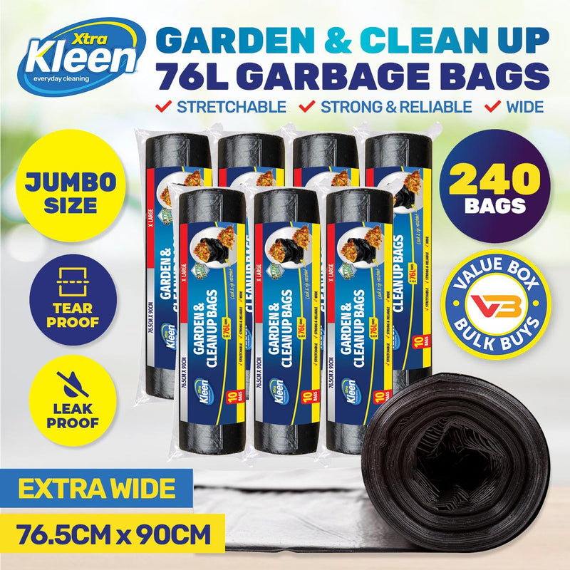 Xtra Kleen 240PCE 76L Garbage Bin Liners Tear & Leak Proof 76.5 x 90cm - John Cootes