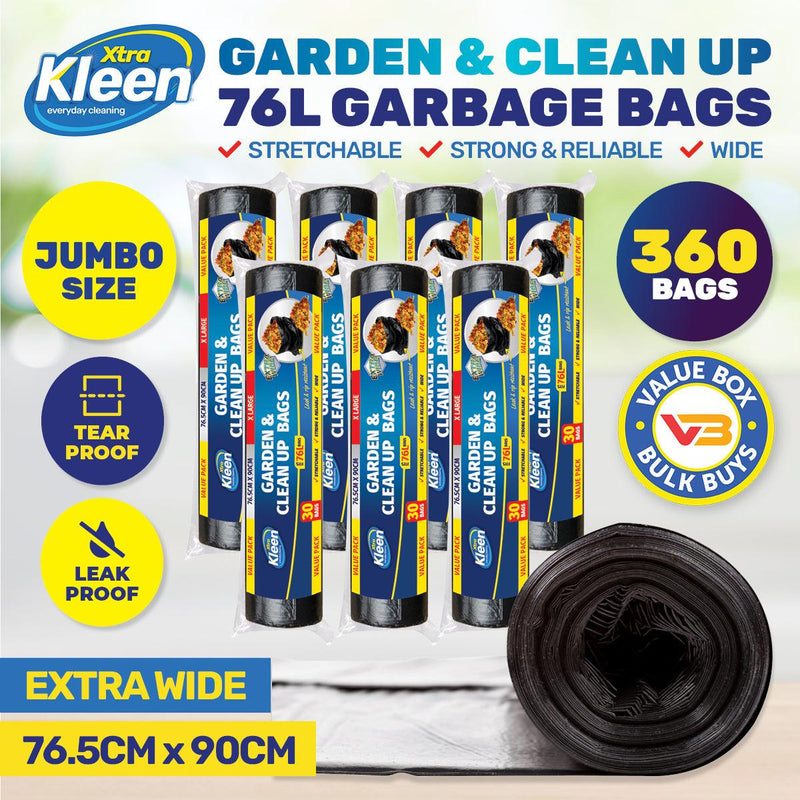 Xtra Kleen 360PCE 76L Garbage Bin Liners Tear & Leak Proof 76.5 x 90cm - John Cootes