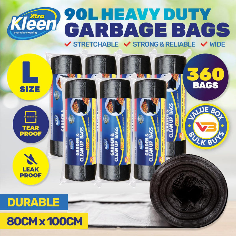 Xtra Kleen 360PCE 90L Garbage Bin Liners Large Tear & Leak Proof 80 x 100cm - John Cootes