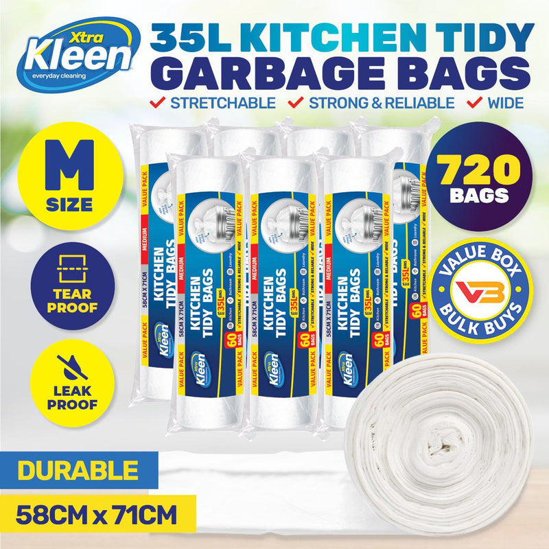 Xtra Kleen 720PCE 35L Kitchen Tidy Garbage Bin Liners Medium 58 x 71cm - John Cootes
