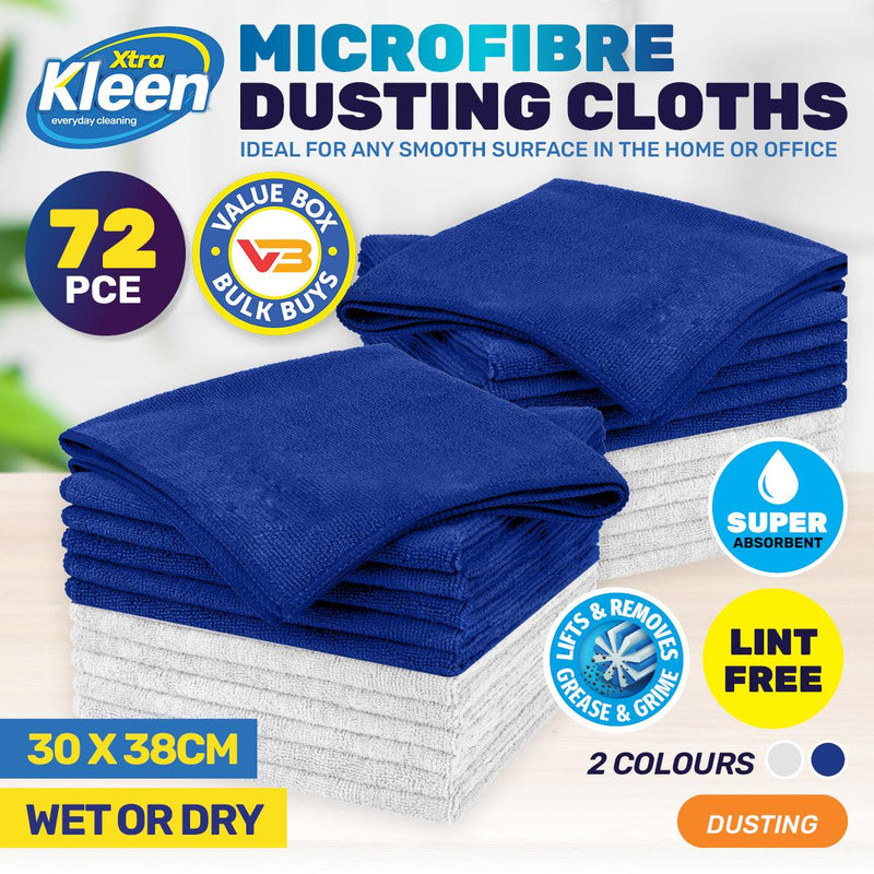 Xtra Kleen 72PCE Microfibre Dusting Cloth Lint Free Super Absorbent 30 x 38cm - John Cootes