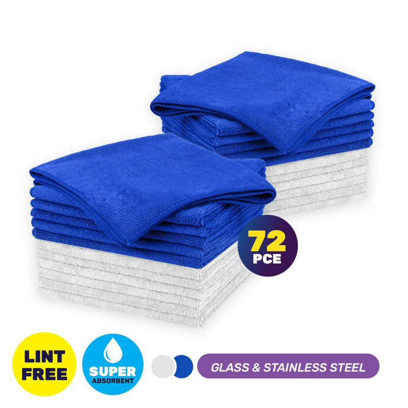 Xtra Kleen 72PCE Microfibre Stainless Steel & Glass Cloth Lint Free 30 x 38cm - John Cootes