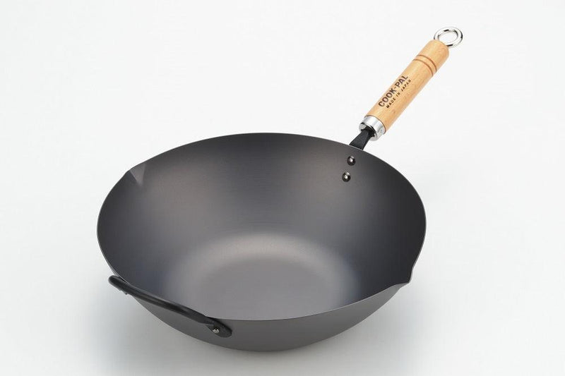 Yoshikawa Cook-Pal Ren 36cm Premium Carbon Steel Heat Treated Wok with two handles - John Cootes