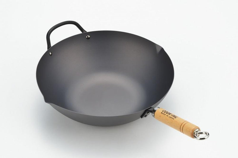 Yoshikawa Cook-Pal Ren 36cm Premium Carbon Steel Heat Treated Wok with two handles - John Cootes