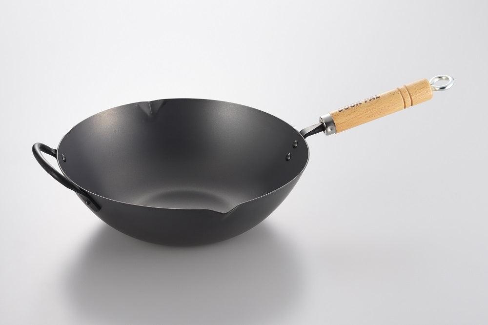 Yoshikawa Cook-Pal Ren 36cm Premium Carbon Steel Heat Treated Wok with two handles - John Cootes