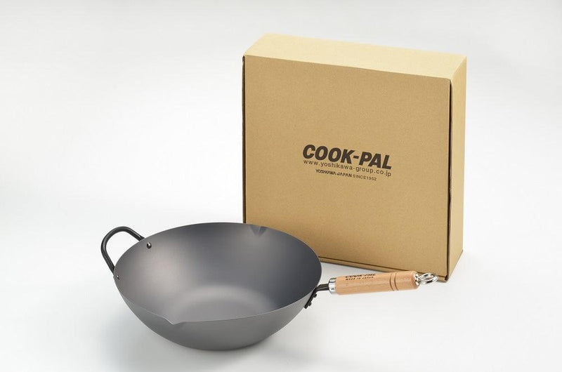 Yoshikawa Cook-Pal Ren 36cm Premium Carbon Steel Heat Treated Wok with two handles - John Cootes