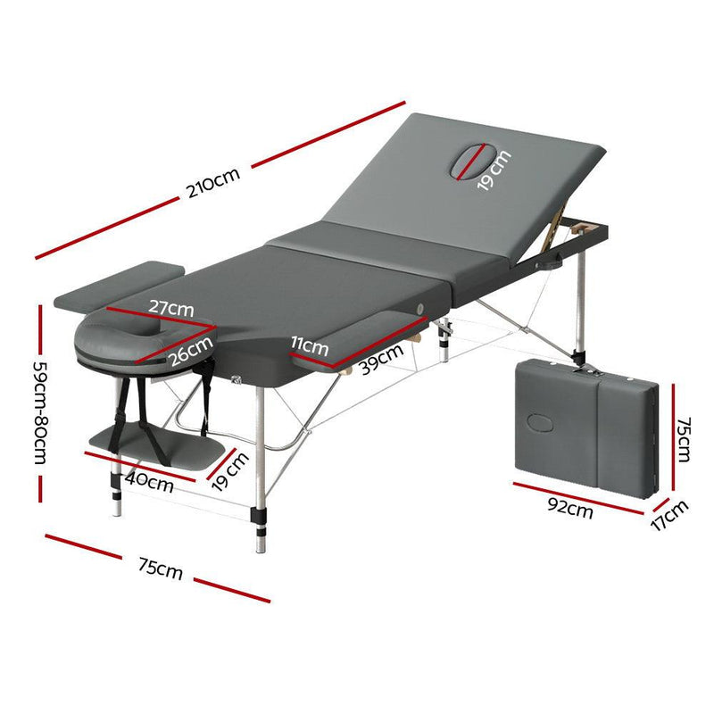Zenses Massage Table Portable 3 Fold Aluminium Therapy Beauty Bed Waxing 75CM - John Cootes
